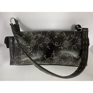 Jordan Accessories NY Shoulder Handbag Black Floral Faux Leather Boho Cottage